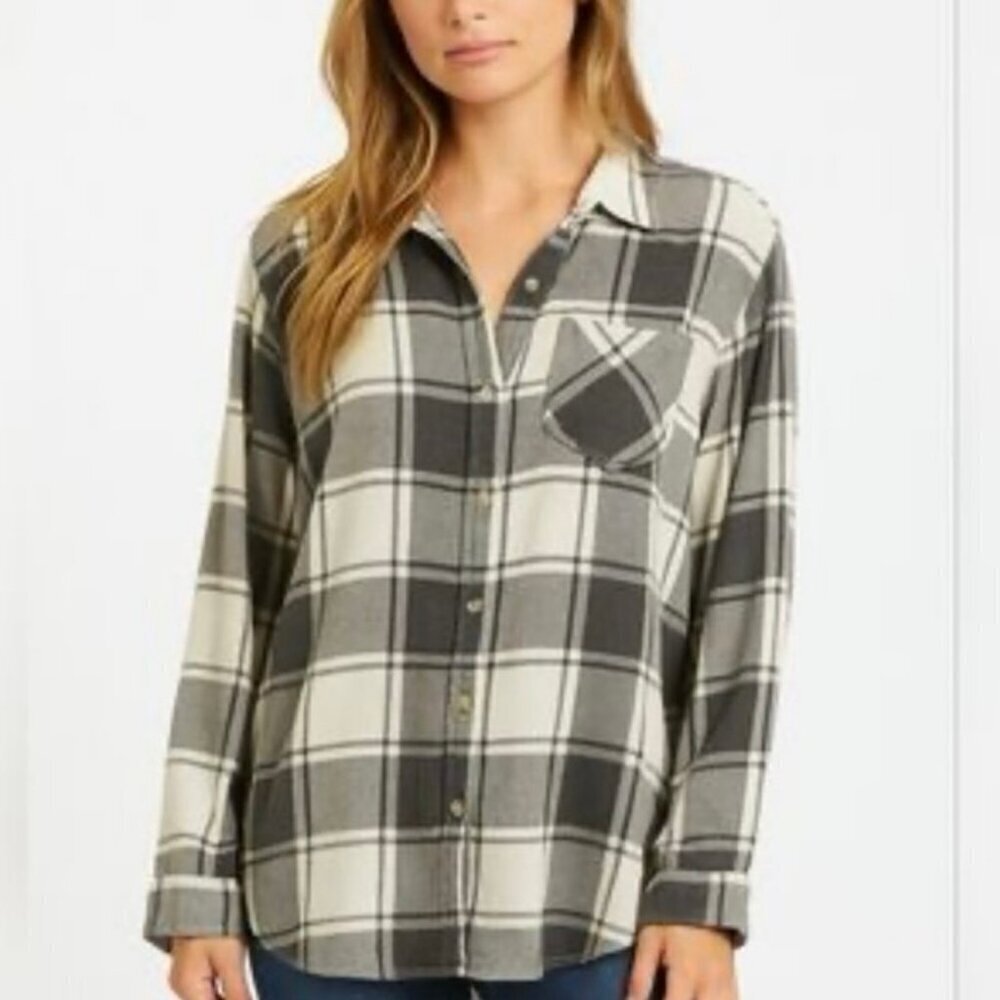 Field & Stream Women’s Plaid Flannel Button Up Shirt Gray Size Medium